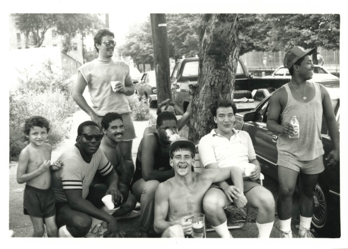 Photograph by David Livewell of his brother and his friends hanging out at Hancock Playground in the 80’s.